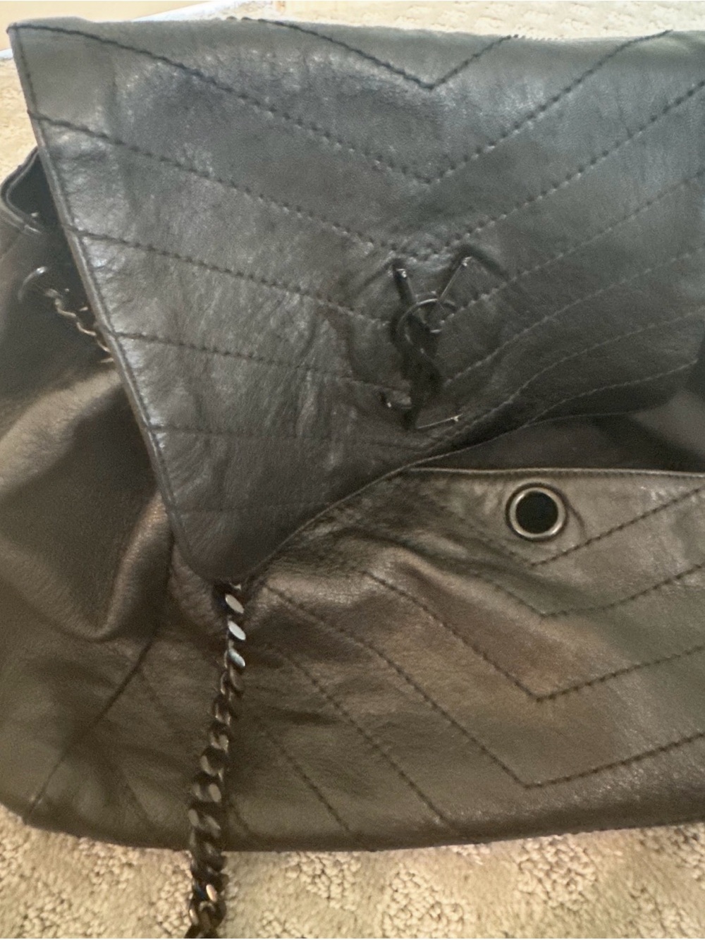 Yves Saint Laurent Black Leather Chain Tote